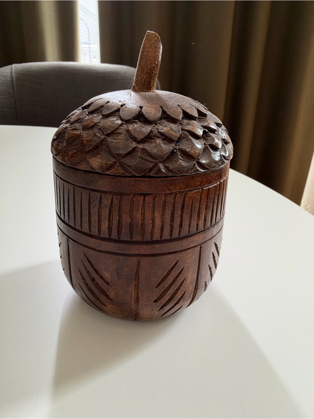 Anthropologie Hand-Carved Brown Acorn Decorative Box